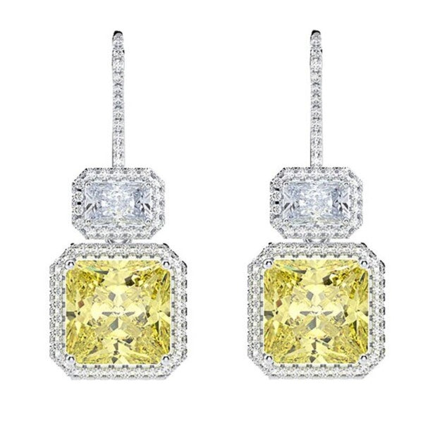 1 paire de boucles d'oreilles pendantes en pierres précieuses citrine carrées pour femmes boucles d'oreilles de mariage mariée bijoux en argent sterl