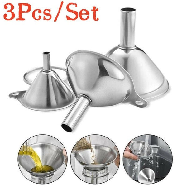 3Pcs-Set Funnel Stainless Steel Funnel 3Pcs-Set Mini Funnel Oil Funnel Wine Funnel Integrated Liquid Dispenser Filling Funnel Kitchen Tools
