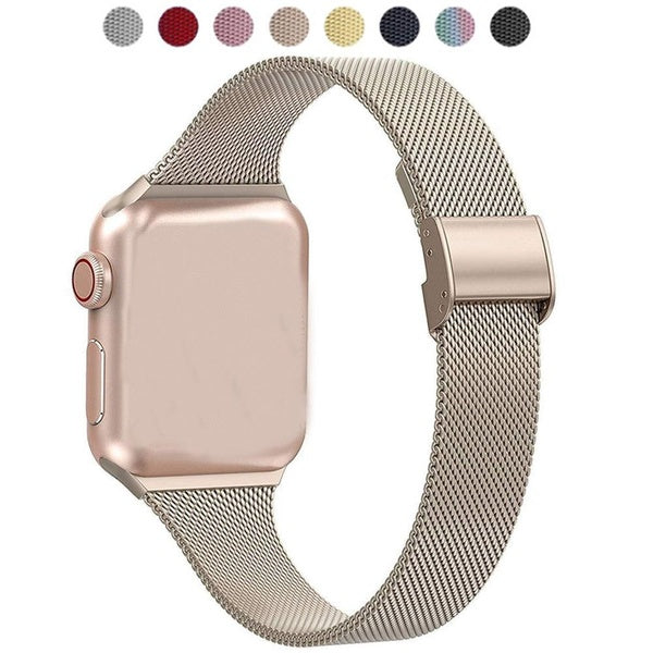 Slim Band for SmartWatch Ultra 8 7 49mm 41mm 45mm 44mm 40mm 38mm 42mm for Smartwatch Series SE 6 5 4 3 2 1, Women Metal Buckle Stainless Steel Strap