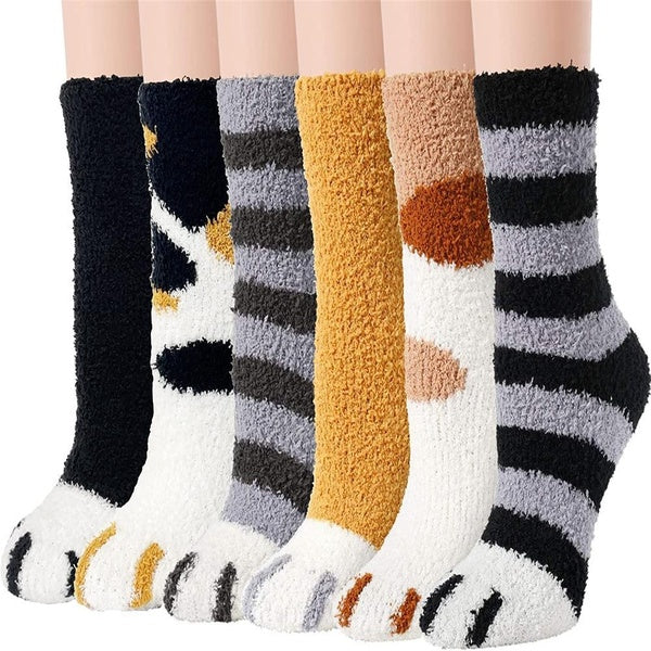 3pairs Women's Fuzzy Socks Cozy Soft Fluffy Cute Animal Slipper Socks Sleeping Warm Socks