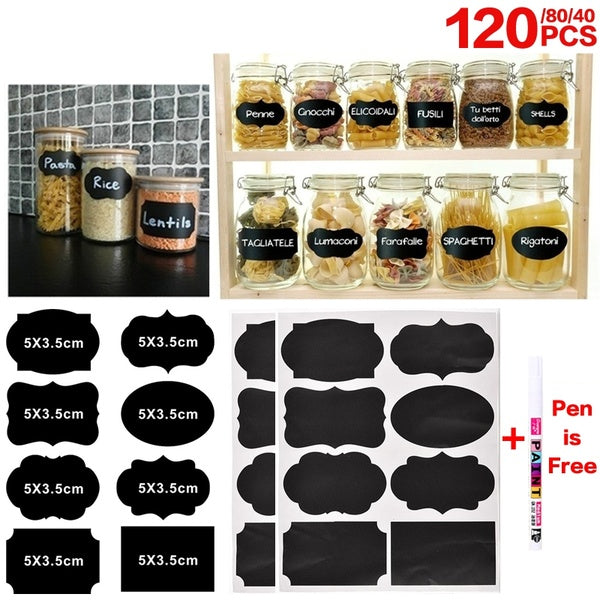 40-80-120pcs Blackboard Chalk Board Stickers Craft Kitchen Jar Labels Tags Label Sticker Organizer Sticker Label Bottle Sticker Home Tag Kitchen Stic