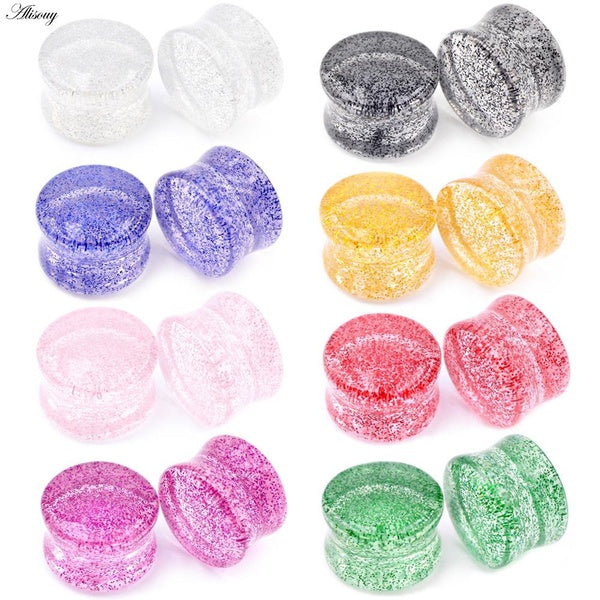 Alisouy 2pcs 4mm-20mm Transparent Acrylic Glitter Powder Ear Gauges Tunnel and Plugs Stretcher Expander Piercing Body Jewelry
