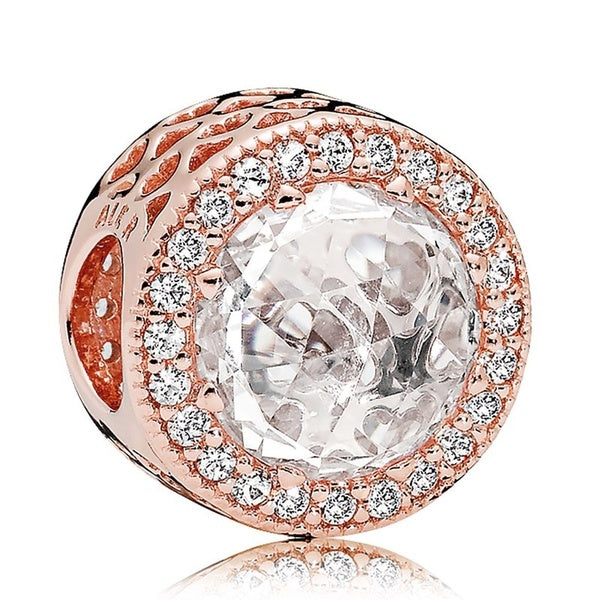 Perle de charme de coeurs rayonnants de CZ clair plaqué or rose pour le bracelet européen