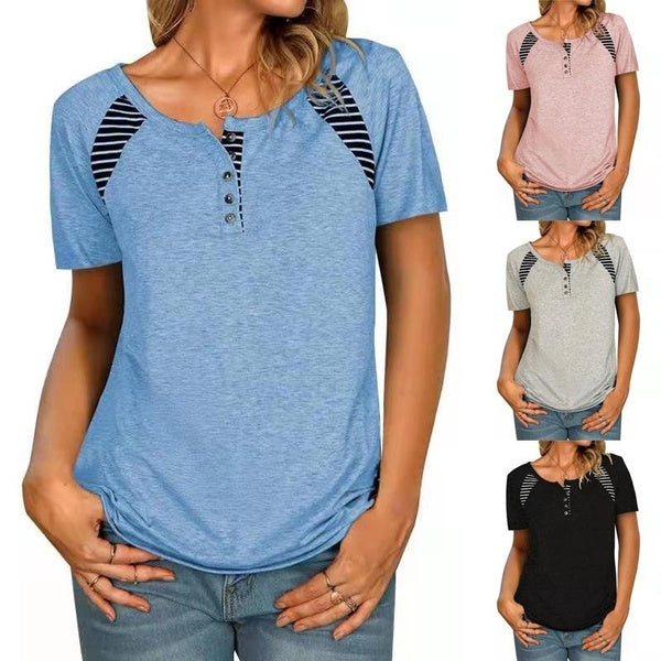 Women Elegant Stripe Print Blouses Shirts Female Casual Short Sleeve V Neck Tops Ladies Basic Fashion Blouses