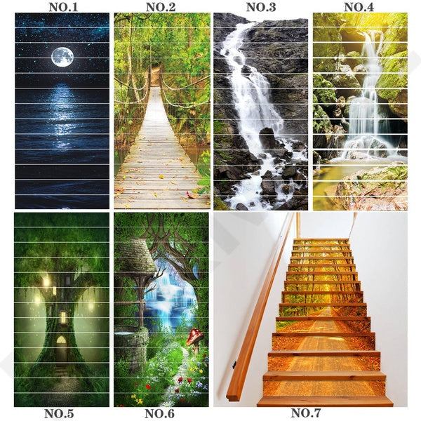 6pcs-13pcs Stairway Decal Stickers for Stair Decoration Natural Scenery Removable Adhesive Staircase Escalera Living Room Decor