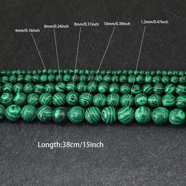 New 4-6-8-10-12mm Malachite Stone Beads For Jewelry Making Smooth Round Green Kralen Piedras Naturales Para Fabricar Joyas Charms