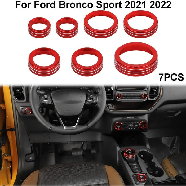 7PCS Car Air Conditioner Headlight Switch Knob 4WD Wheel Drive Trailer Gear Shift Switch Knob Cover for Ford Bronco Sport 2021 2022