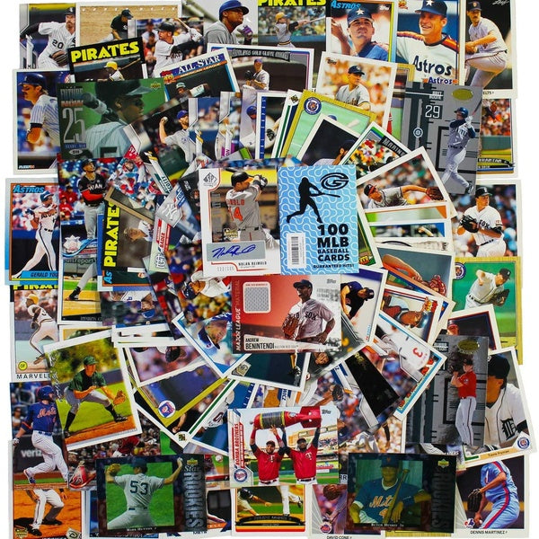 MLB Baseball Hit Collection Box avec 100 cartes et 2 maillots ou cartes dédicacées