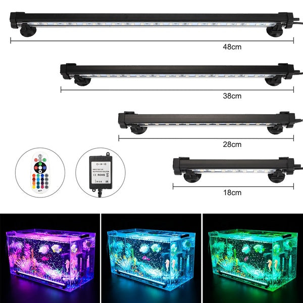 18-28-38-48 cm LED étanche Aquarium Light Fish Tank LED Bubble Light avec télécommande RF 5050 SMD RGB LED Submersible Air Bubble Lamp Underwater EU