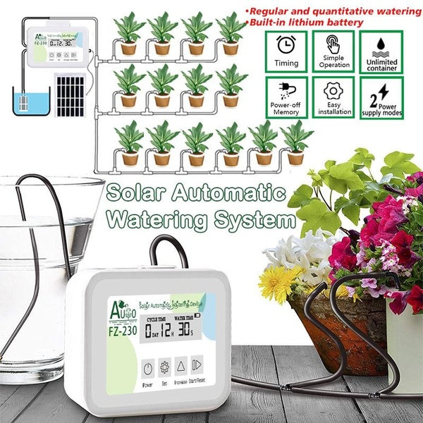 Solar Automatic Watering System, 23-41-59 PCS Indoor Outdoor Plant Self Watering System Drip Irrigation Kit With Programmable Timer, LED Display & So