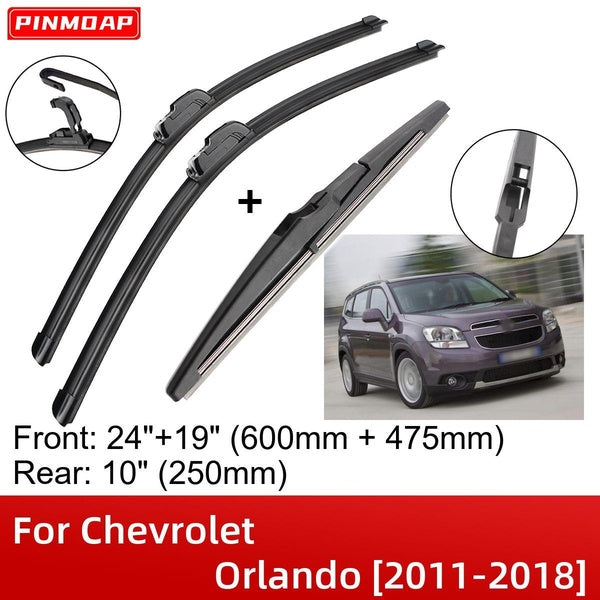 Car Wiper Blades For Chevrolet Orlando 2011-2018 24" 19" 10" Front Rear Wiper Blades Brushes Cutter Accessories 2011 2012 2013 2014 2015 2016 2017 20