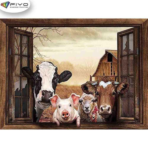 FIYO Animals DIY 5D Diamond Painting Full Drill with Number Kits Home and Kitchen Fashion Mosaic Diamond Painting Canvas Wall Decoration Gift Crafts