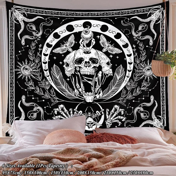 Décoration murale Tapisserie murale Tapisserie soleil et lune Tapisserie squelette gothique Tapisserie noire et blanche Tapisseries tête de mort Tent