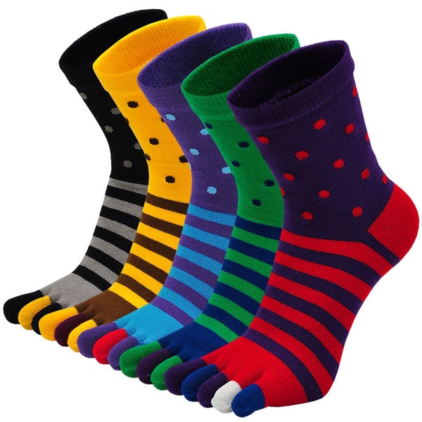 Men Toe Socks Cotton Running Five Finger Socks Colorful Sports Socks with toes, 5 Pairs