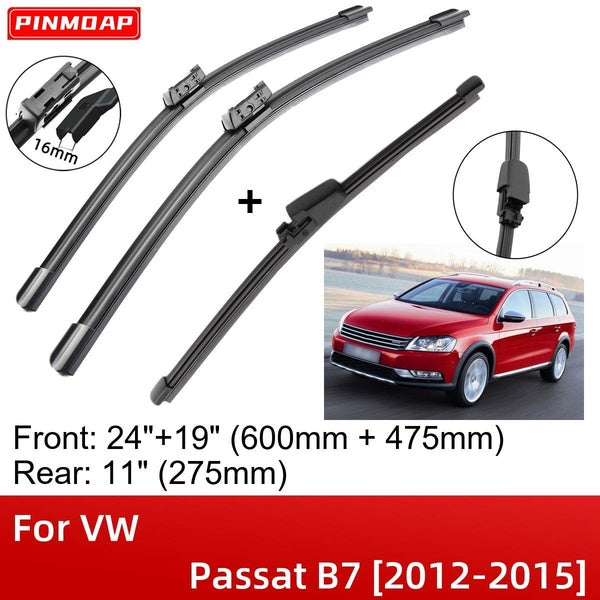 Car Wiper Blades For VW Passat B7 2012-2015 24" 19" 11" Front Rear Wiper Blades Brushes Cutter Accessories 2012 2013 2014 2015