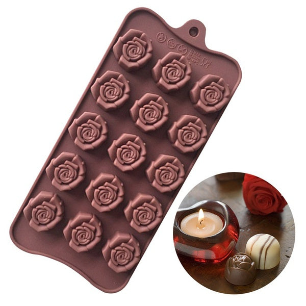 1PCS 15-even Rose Flowers Shaped Silicone Chocolate Mold Cookware Baking Tool Kitchenware Fondant Cake Decoration Tool
