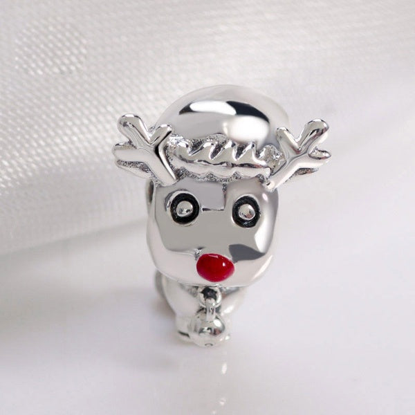 100% véritable argent sterling 925 pendentif renne nez rouge perle de charme