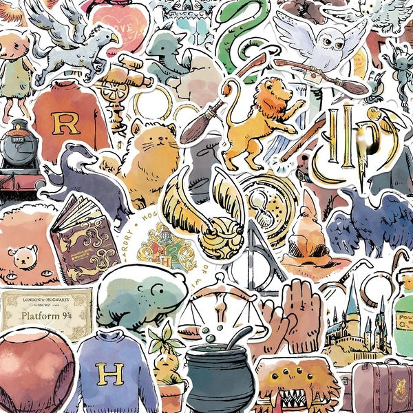 2 style 10-50pcs Watercolor Magic Academy Stickers owl Wand graffiti Stickers for DIY Luggage Laptop Motorcycle Sticker