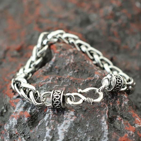 Antique Silver Color Chain Mens Viking Bracelet Charms Wolf-Skull Design Biker Braclet For Men Armband Jewelry Homme