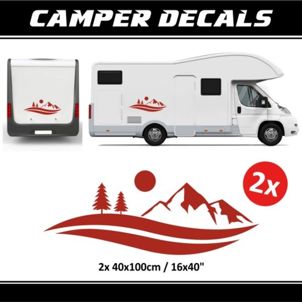 Camper mountains view decals sticker forest camping sun off road range caravan
