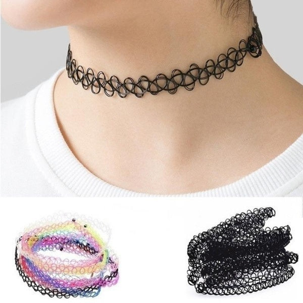 12Pcs-Set Hippy Gothic Choker Necklace Fashion Women Elastic Chocker Fishing Line Tattoo Necklace