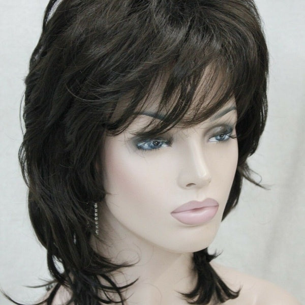 Elegant charming fluffy layer brown medium length wavy women's full wig