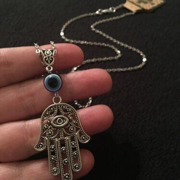 Personalized Hamsa Hand Necklace 18" Hand of Fatima Spiritual Yoga Buddha Evil Eye Pendant