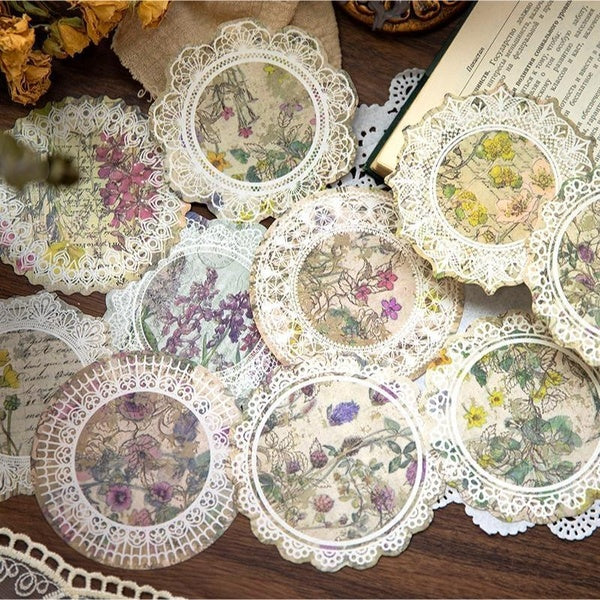 7 Styles for Choice Vintage Rotundity Lace Decorative Paper Material Perfect for Journaling Diy Diary Journal Photo Album Scrapbooking Supplies 30Pcs