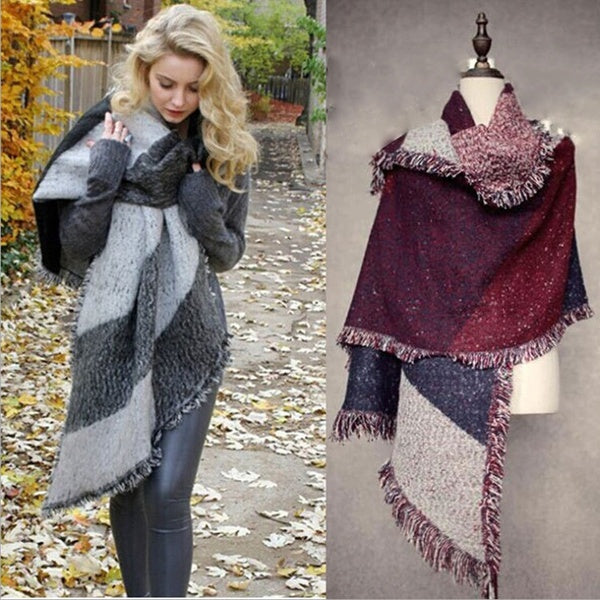 Large Scarves Women Long Winter Wool Blend Soft Warm Plaid Scarf Wrap Shawl