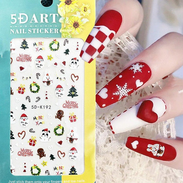 5D Christmas Bunny Nail Stickers Snowflakes Cute Winter New Year Nail Art Embossed Decorations Decals Sliders Manicure TR5D-K