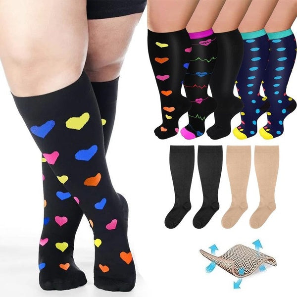 1Pair Plus Size Compression Socks for Women and Men 20-30mmhg Stretch Sports Socks Extra Large Knee High Support Socks for Relief Pain, Preventing Va