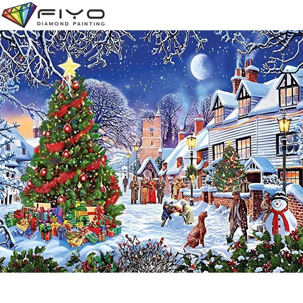 FIYO Christmas Time DIY 5D Diamond Painting Full Drill with Number Kits Home and Kitchen Fashion Mosaic Diamond Painting Canvas Wall Decoration Gift