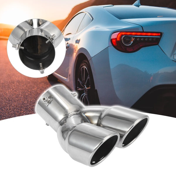 7.8 Inch Universal Car 2.87" Inlet Dual Rear Muffler Exhaust Tip Tail Pipe Outlet 2.95"x2.56" Silver