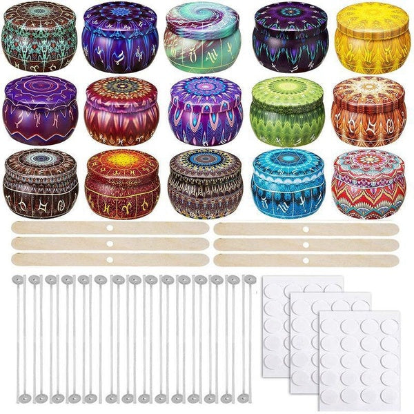 135 Pcs-Set Candle Making Kit,15 Pcs 2.5oz Candle Tin Round Containers,60 Pcs Candle Wicks Sticker,50 PCS Candle Wicks and 10 PCS Candle Wicks Hold