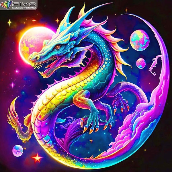 FIYO DIY 5D Dragon Diamond Painting Kit for Adults, Full Drill Diamond Painting, Diamond Art Canvas Crafts Cross Stitch Crystal Embroidery Home Wall
