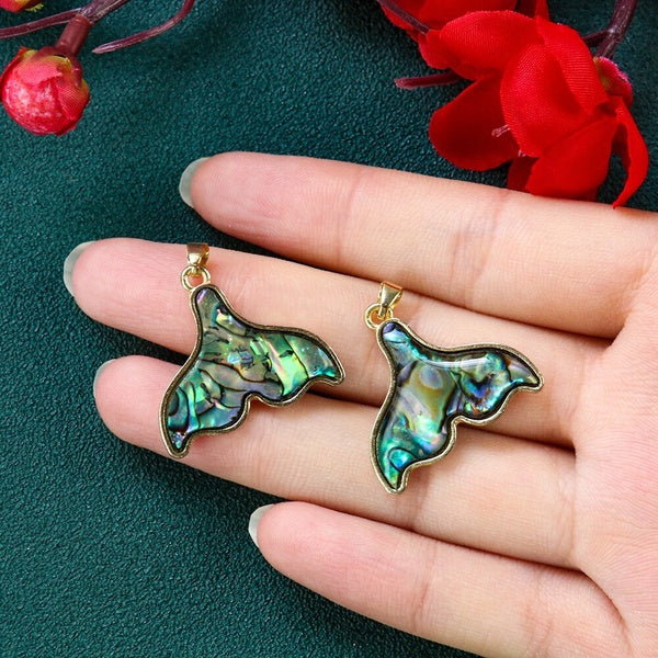 1pc Natural Abalone Shell Fishtail Pendant Ocean Whale Tail Paua DIY Necklace Earring Dangle Charms Woman Jewelry Accessories