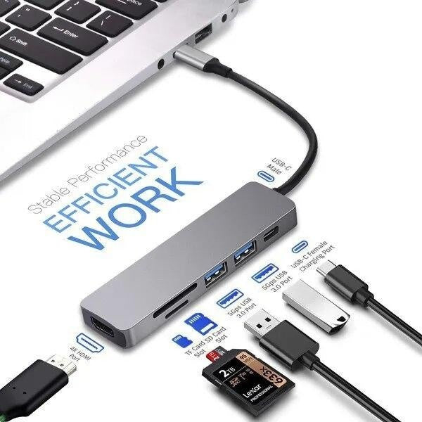 Hubs USB 6 en 1 Adaptateur multiport USB C Hub 4K HDMI USB 3.0 Splitter Adaptateur Hub Type C pour iPad Pro Ordinateur portable