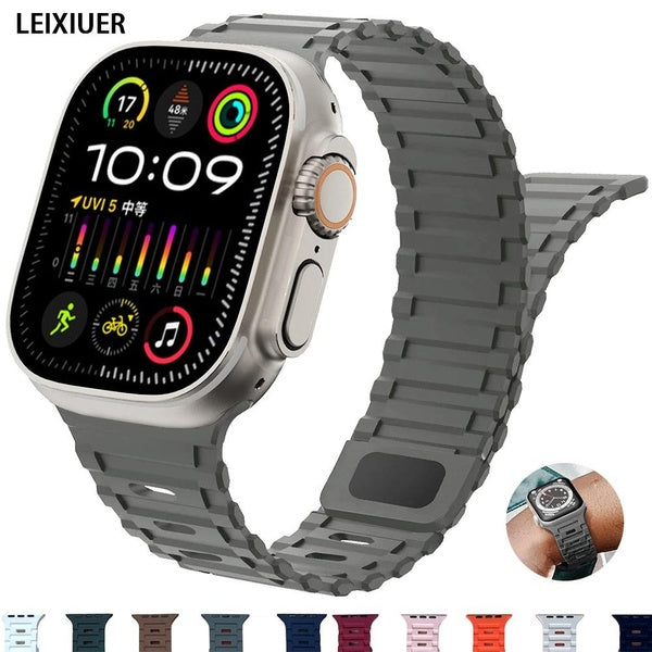 LEIXIUER Magnetic Silicone Strap for Smart Watch Ultra 2-Ultra 49mm 9 8 7 41mm 45mm 38mm 40mm 44mm 42mm ，Sport Accessories Bracelet Band for Watch Se Matron Inn