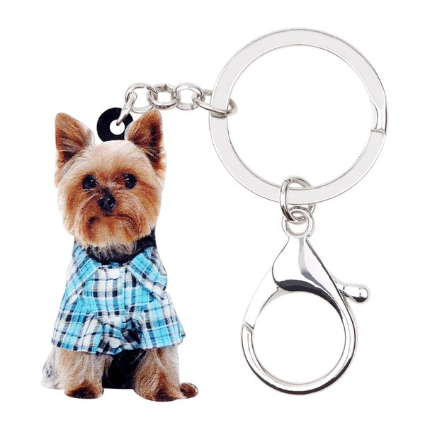 Acrylic Plaid Shirt Yorkshire Terrier Dog Keychains Jewelry Animal Pendants Key Rings Bags Purses Car Key Charms Ornaments For Women Girls Teens Fash