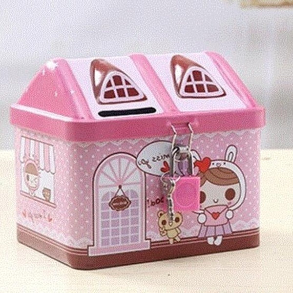 1PC Small Tin House Cute Piggy Bank Money Box Money-boxes Tinplate Saving Bank Best Gift for Children Kids Storage Box OK 0462