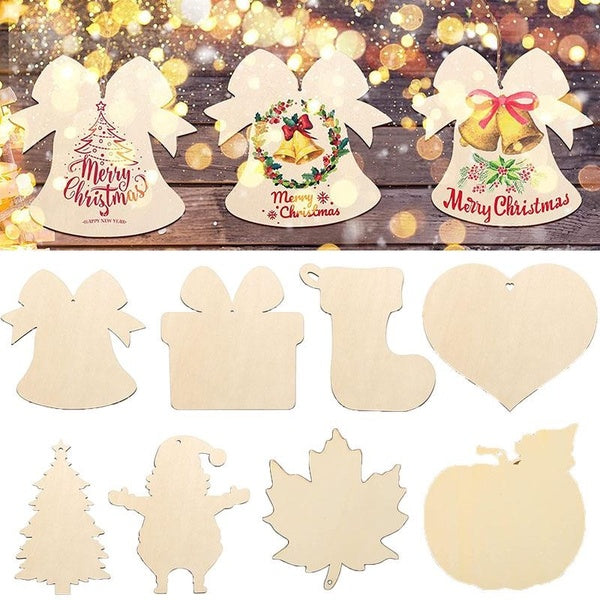 10PCS-Set Wood DIY Crafts Blank Decoupage Wood Piece Unfinished Wood Ornaments for Thanksgiving Christmas Decor Gift