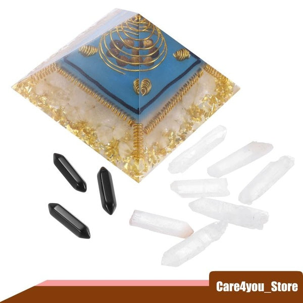 11 pièces-ensemble magique Orgonite pyramide améthyste sphère de cristal avec Quartz bleu pierre de Cristal naturel orgone énergie guérison Reiki méd