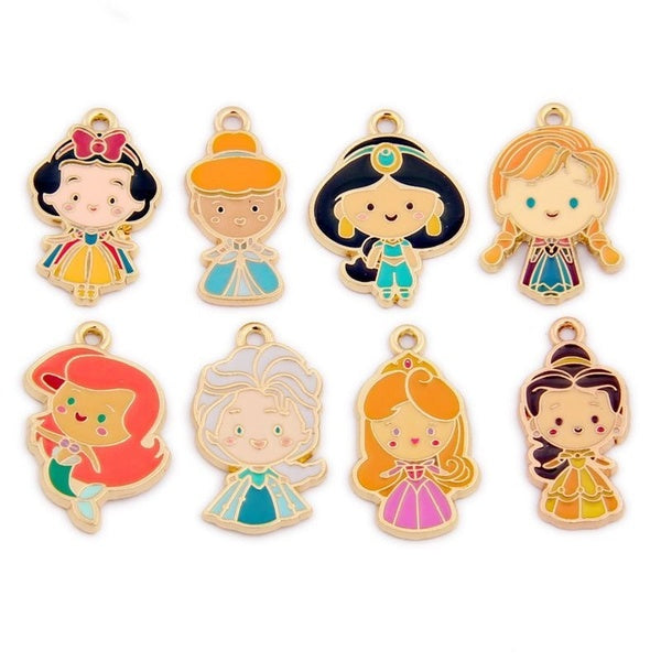 16pcs Cartoon Princess Girls Enamel Charms Oil Drop Metal Girls Pendants DIY Necklace Earring Bracelet Jewelry Accessories