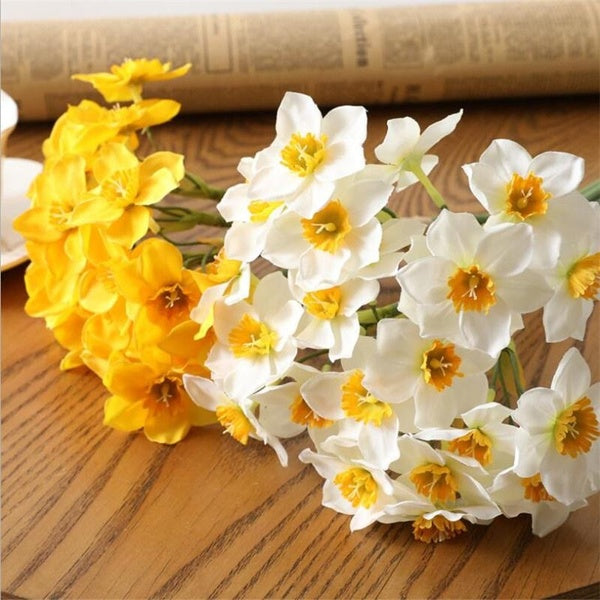 Silk Daffodils Artificial Flowers Simulation Daffodils Bulbs Faux Decor Bouquet for New Years Easter Home Office Store Party Decor