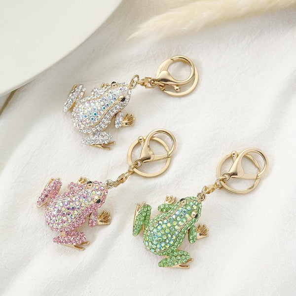 New Crystal Frog Shape Shiny Rhinestone Keychain for Women's Bags Pendants Decoration Accessories Car Keyrings Jewelry Key Chain Gift Matron Inn