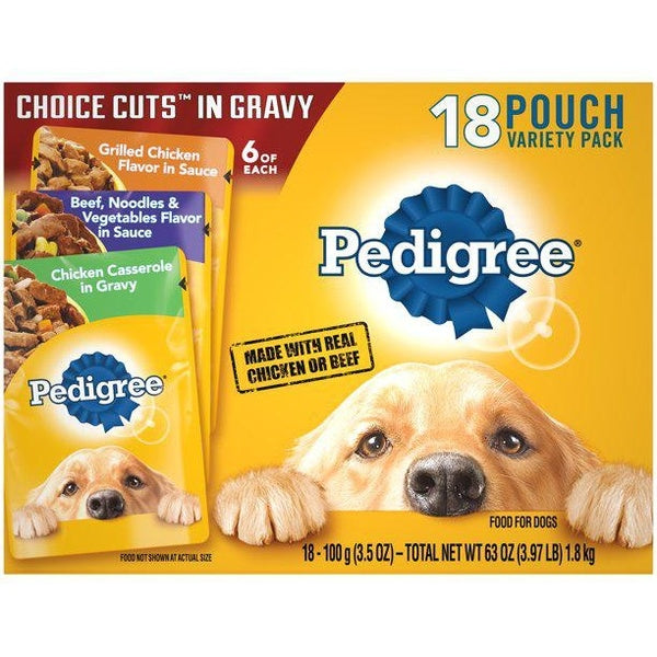 Pedigree Choice Cuts in Gravy Adult Soft Wet Meaty Dog Food Variety Pack, (18) 3.5 oz Pouches