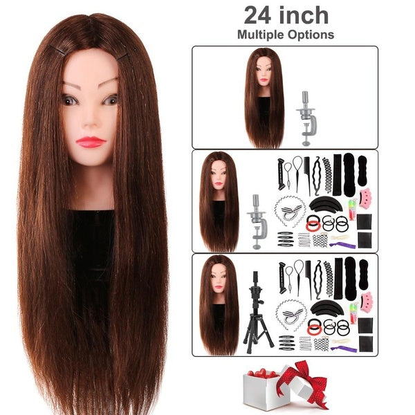 AIMEI 24" 60% Real Hair Cosmetology Mannequin Training Head Hairdressing Dolls Manikin Hairstyle for Hairdresser Practice with Hair Styling Tool Set