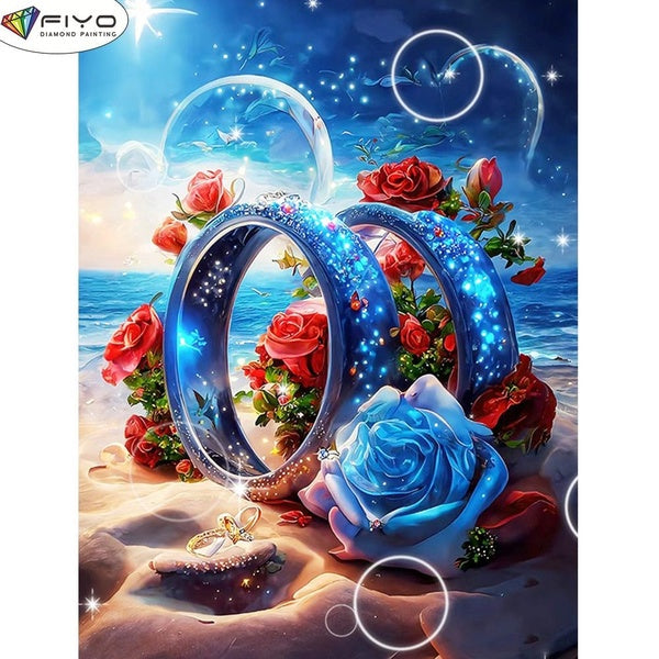 FIYO DIY 5D Wedding Ring Diamond Painting Full Drill with Number Kits Home and Kitchen Fashion Mosaic Diamond Painting Canvas Wall Decoration Gift Cr