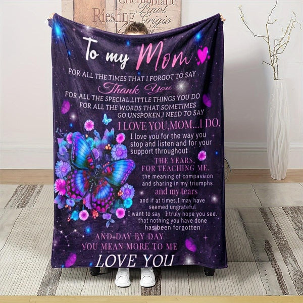 Super Soft To My Mom Letter Blanket Perfect Birthday, Mother's Day, Christmas Gift Comfortable Flannel Print Blanket for Travel, Bed, Couch, or Chair