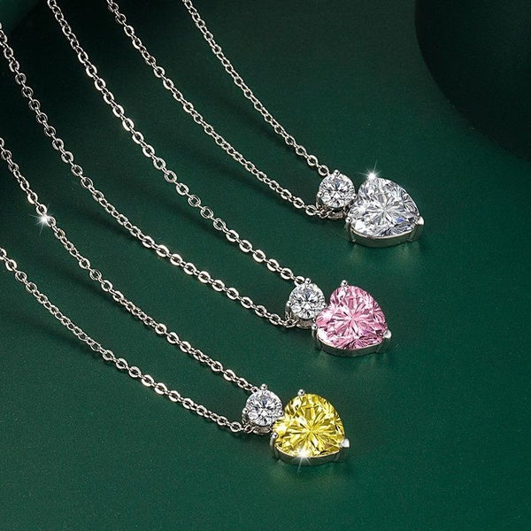 INS Colorful Love Heart Crystal Pendant Necklace, Fashion Simple Zircon Rhinestone Pendant Choker Necklace Women Girls Jewelry Gift